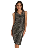 Calvin Klein Womens Embellished Sequinned Velvet Shift Dress Black / Silver 4