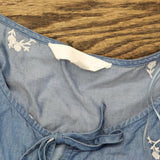 Womens Embroidered Bell Sleeve Denim Shirt Top Blue See Measurements