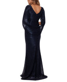 Betsy & Adam Womens Long Metallic Cape Gown A24013D Navy Blue / Royal 4