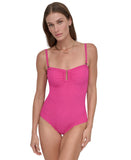 DKNY Textured Shirred One-Piece Swimsuit DIMMS605 Wildberry Pink XL
