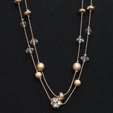 Beaded Rhinestone Pave Layered Chain Necklace Rose Gold / Silver Gray 32" + 3"