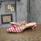 Wild Fable Lysandra Gingham Eyelet Kitten Heel Mules 92611152 Red / White 8.5M
