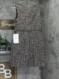 City Studio Boucle Sheath Pocketed V Neck Sleeveless Dress Black Multi 3/4