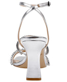 Jewel Badgley Mischka Heeled Sandal Studded Band Strappy Silver Metallic Gray 8M