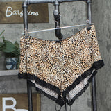 INC International Concepts Knit Lace-Trim Short Pajama Shorts Cheetah Brown XL