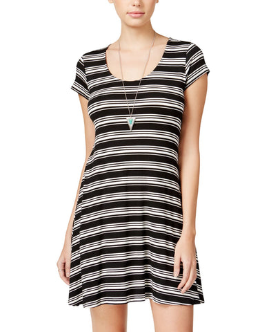 Unedited by Teeze Me Juniors Knit Striped A-Line Dress S244149W Black Stripe S