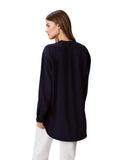 Calvin Klein Womens Woven Relaxed V-Neck Blouse 44B952G Baritone Blue S