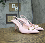Berness Womens Cindy Buckle Accent Slingback Stiletto Heels Pink 9M