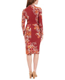London Times Jersey Knit Floral Sheath Dress Rust Orange / Gold 14