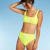 Xhilaration Juniors Zip Front Bralette Bikini Top 76565817 Neon Yellow M