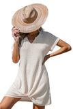Cupshe Notched Neck Short Sleeve Twisted Cover-Up Mini Dress Beige Brown M