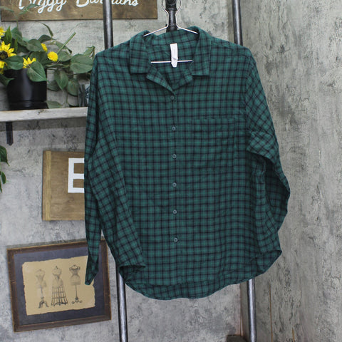 Auden Womens Flannel Long Sleeve Button Down Pajama Shirt 94650411 Green Multi S