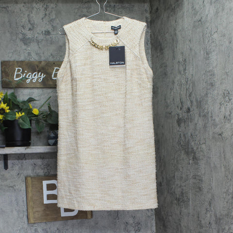 Halston Womens Tweed Chain-Trim Shift Dress HD4JMB8T Oatmeal Brown 14