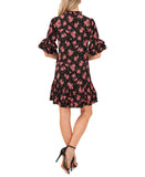 Cece Womens Ruffled Floral-Print Dress 7022907 Rich Black S