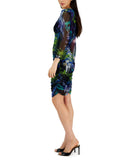 Tahari Asl Women's Printed Long-Sleeve Ruched Mesh Dress 2AM431-T2