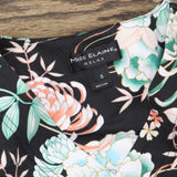 Miss Elaine Womens Short-Sleeve Floral Snap Front Nightgown Seaside Black S