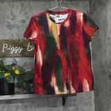 DKNY Abstract Print Logo Embossed T-Shirt P5EHXWNA June Brush Stroke Red Multi S