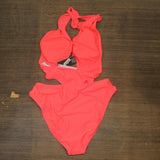 Wild Fable Women's Cross Front Halter One Piece Swimsuit PID-10ZE4R Coral Pink M