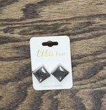 Ella Euro Womens Fashion Organic Wave Square Post Stud Earrings Silver Gray .75"
