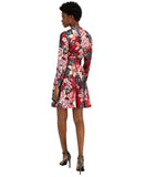 Tahari ASL Long-Sleeve Belted Fit & Flare Dress Mulberry Purple Multi 4