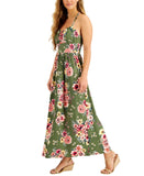 Jamie & Layla Womens Petite Floral-Print Empire Maxi Dress Green Multi PL