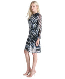 DKNY Womens Printed Side-Ruched Sheer Sleeve Mesh Dress DD4JU31C Black / Blue 12