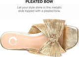 Journee Collection Serlina Foam Slide Low Block Heel Sandals Gold Yellow 8M