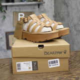 Bearpaw Leather Platform Buckle Strappy Open Toe Sandals Iced Coffee Brown 7M