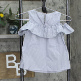 Eyeshadow Girls Woveen Cold Shoulder Ruffle Shirt Top Blue / White Stripe M