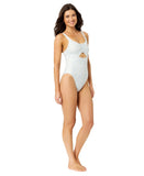 California Waves Womens Ditsy Wide Rib Tunneled One-Piece Swimsuit Blue Combo M