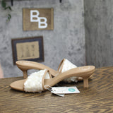 A New Day Kaia Open Toe Sequin Band Kitten Heels Tan Brown / Off White 9.5M