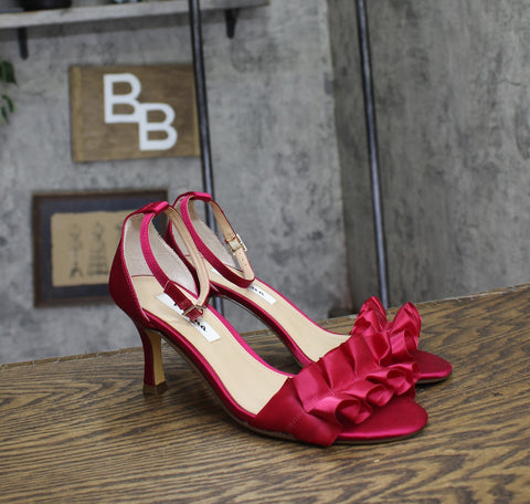 Nina Womens Lisa Mid Heel with Ruffle Sandal Parfait Pink 8.5M