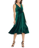 DKNY Velvet Belted Sleeveless V-Neck Midi Fit & Flare Dress Dark Green 8