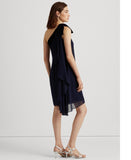 Lauren Ralph Lauren One Shoulder Mini Cocktail and Party Dress Navy Blue 18