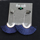 The Sak Fashion Thread Fringe U Hoop Drop Earrings Blue / Silver Gray 2.5"