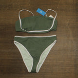 Cupshe Womens Back Hook Cheeky Bottom Bikini Bottom Top Set Green Multi L