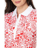 Tommy Hilfiger Womens Short Sleeve Floral Polo Shirt Scarlet Multi Red S