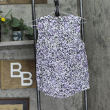 Kasper Printed Sleeveless Juliette Blouse Shirt Vanilla Ice / Lavender Purple PS