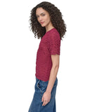DKNY Textured Ruched Superfine Texture Top P52SAW83 Beet Red L