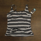 Swim Solutions Striped Tankini Swim Top Space Between Black White Multi 18