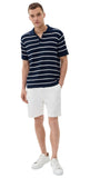 Simkhai Mens Calum Silk Blend Textured Polo Shirt Midnight Stripe Blue L