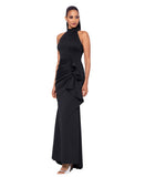 XSCAPE Womens Petite Sleeveless High-Neck Scuba Draped Gown Dress Black 6P