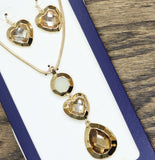 Catherine Malandrino Teardrop Pendant Drop Necklace & Earring Set Gold Multi 30"