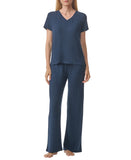 Tommy Hilfiger Womens Short Sleeve Ribbed Pajama Pants Sky Capital Blue M
