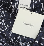 Calvin Klein Womens Patterned Satin Button Up Belted Dress Inkwell Blue Multi XS