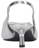 INC International Concepts Slingback Kitten Heel Pumps Silver Crinkle Gray 8.5M