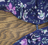 Cupshe Womens Floral Flutter Strap Standard One Piece Swimsuit Navy Blue S