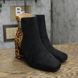 Journee Collection Sarah Bootie with Soft Square Toe Black Animal Print 8.5M