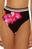 Trina Turk Womens Bougainvillea Reversible High-Waist Swim Bottom Black Multi 6