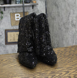 A New Day Womens Abba Sequin Foldover Tall Boots 91636693 Black 7.5M